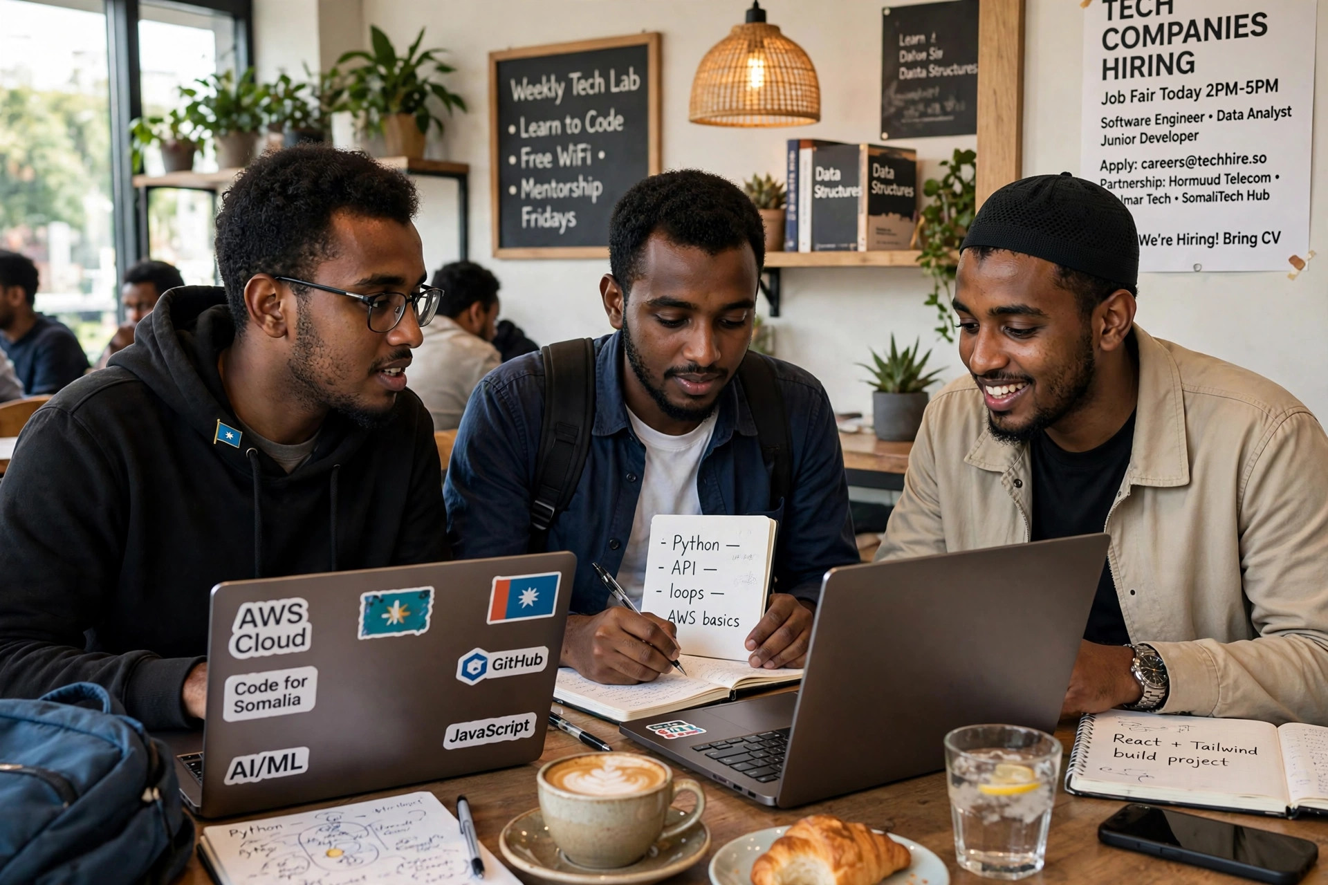 Young Somali students in white shirts