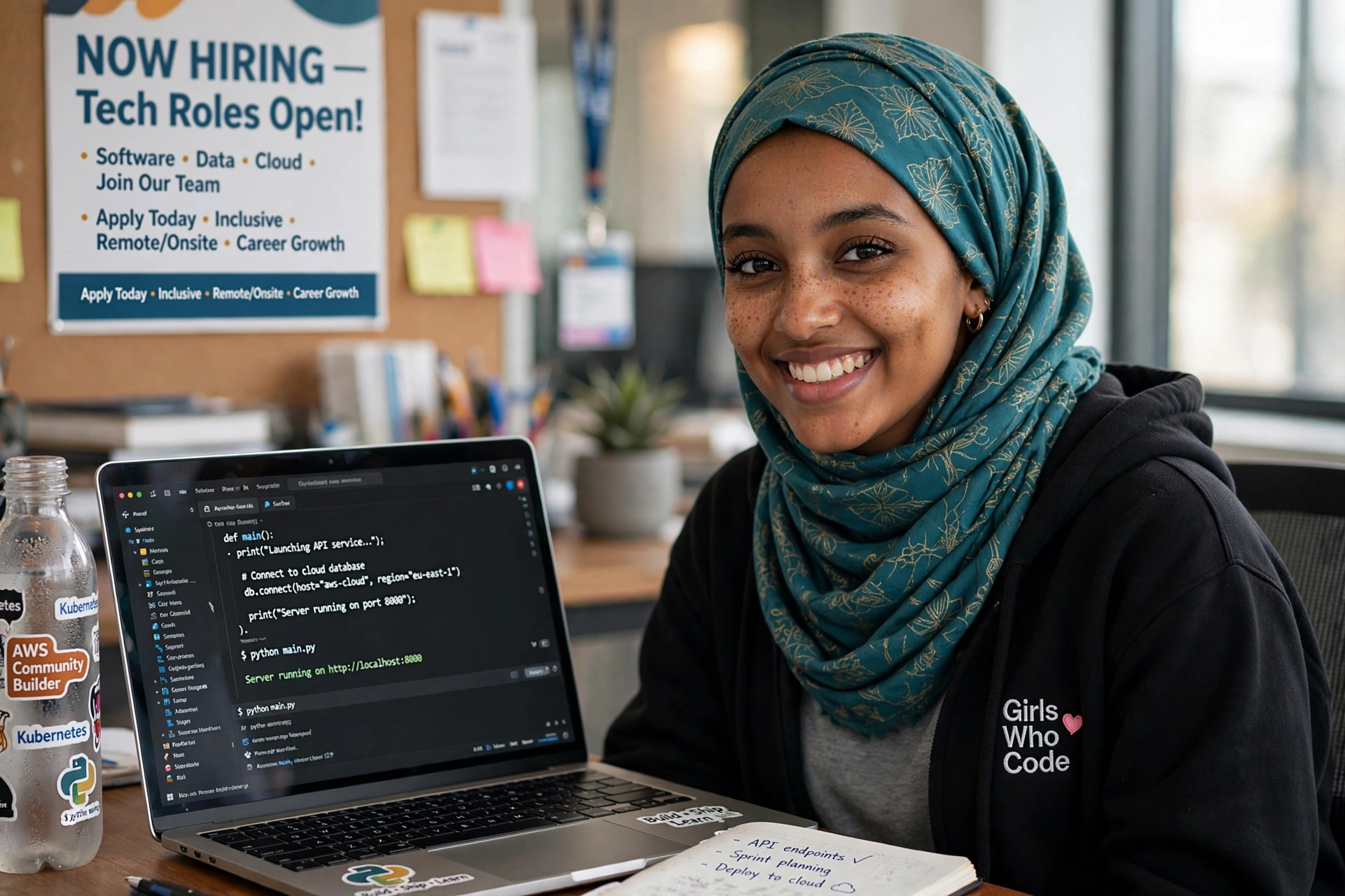 A smiling young Somali woman wearing a hijab